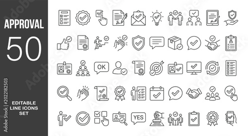 Photos Approval icon set. Editable line icons. Vector illustration.
