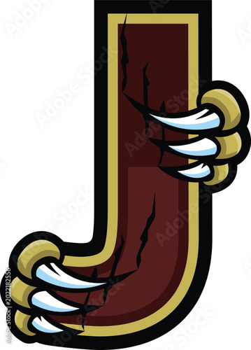 Alphabet Letter J Wolverine Claw Mascot Logo T-shirt Design Vector Illustration