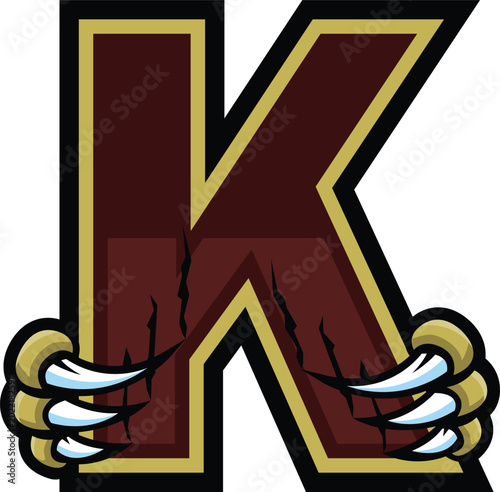 Alphabet Letter K Wolverine Claw Mascot Logo T-shirt Design Vector Illustration