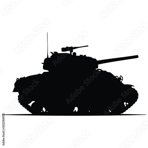 Slika na platnu Armored military combat tank vector silhouette illustration line art heavy machinery icon