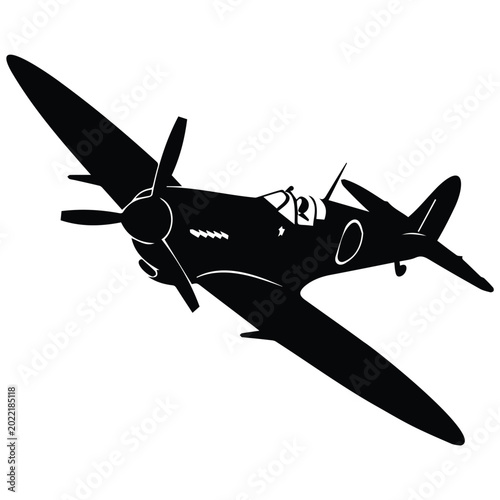 Foto Spitfire fighter plane aircraft vector silhouette illustration line art world war ii air