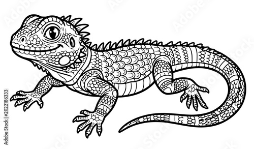 Fotografi Detailed lizard printable coloring page vector illustration isolated on white ba