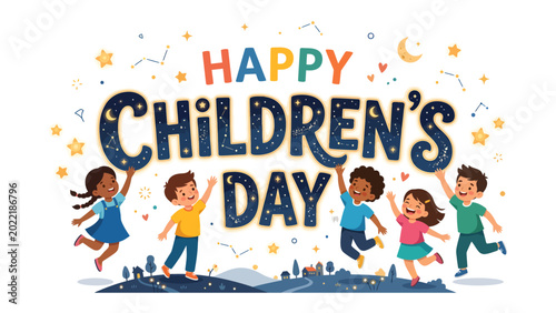 Photos Children's Day: Illustration of joyful children celebrating happy children's day