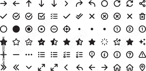 Fotografie Universal Essential UI Line Icon Set – Navigation, Interface, and Control Symbol