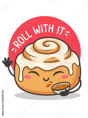 Cute Cartoon Cinnamon Roll Character Smiling.