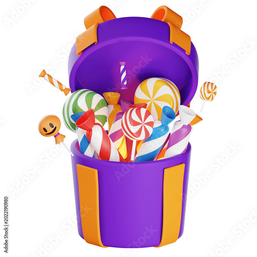 Candy bucket overflowing with lollipops and sweets