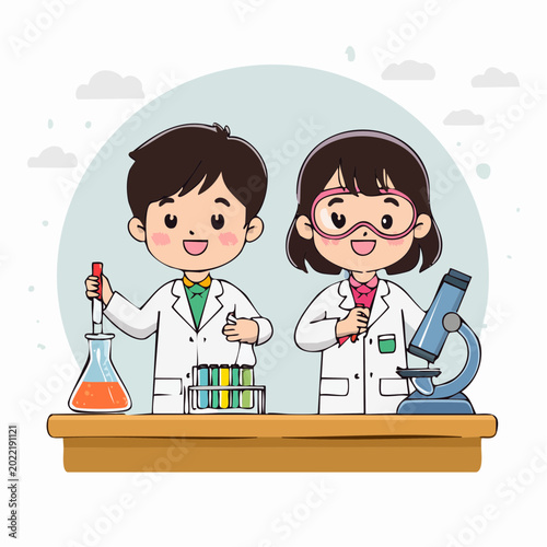 Children in Lab Coats Conducting Science Experiments