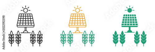 Solar Panel Agriculture Icon Set Agrivoltaic Farm Energy Vector
