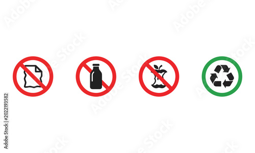 Tableau sur toile Recycling and Prohibited Waste Icon Set on White Background