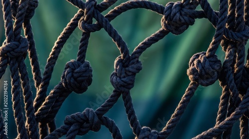 Close-Up of Knotted Rope Knot Texture Close-Up Background Nautical Marine Intertwined. Concept featuring knot, texture, close-up, background, nautical for professional commercial design.
