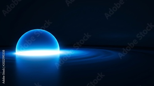 Glowing blue orb on dark water surface glowing orb
