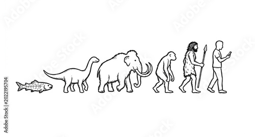 Fotografía Evolution progression silhouette from prehistoric life and dinosaurs to human de