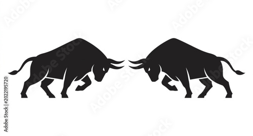 Fotografía Minimalist Two Bull Fighting Silhouette Vector Design with Head-On Charging Moti