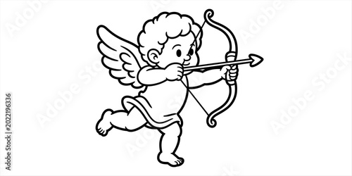 Foto Cute cartoon cupid baby angel drawing holding a bow and arrow for valentines day