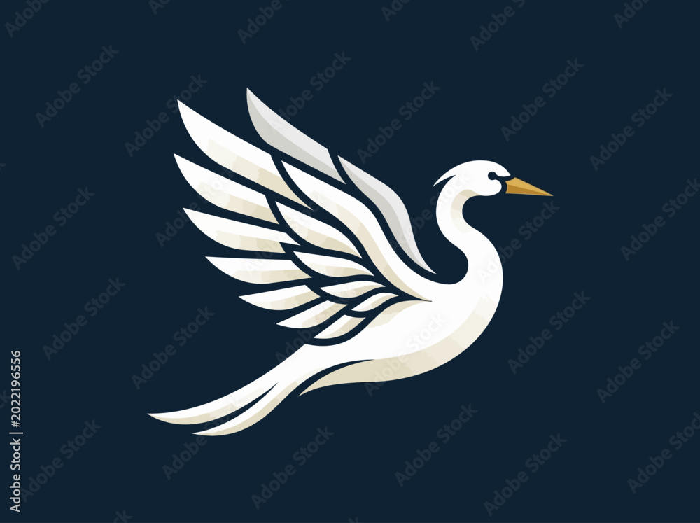 Naklejka premium Elegant Minimalist Flying Swan Logo - White Bird Vector Icon on Dark Background