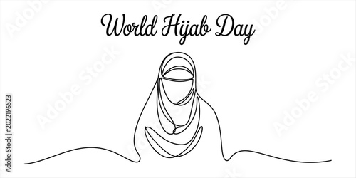 Obraz na płótnie World hijab day continuous single line drawing of a woman wearing a traditional