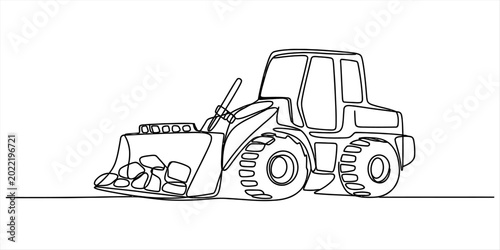 Εκτύπωση καμβά Continuous single line drawing of a heavy construction bulldozer tractor machine