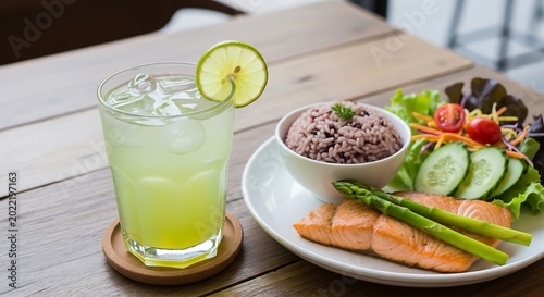 Fresh Salmon Salad With Rice.