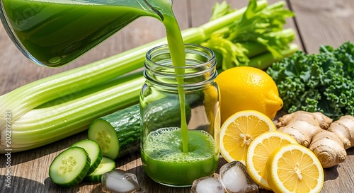 Fresh Green Juice Ingredients Display.