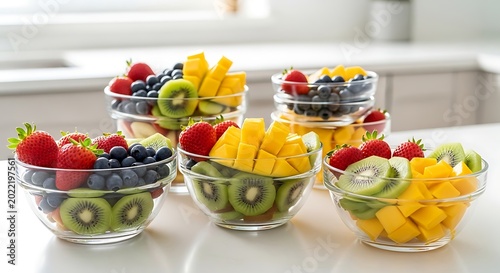 Fresh Fruit Bowls ON Kitchen Counter.