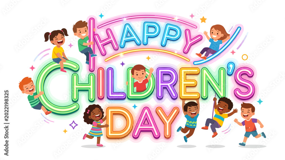 Obraz premium Happy Children's Day Celebration: Festive scene of children celebrating Children's Day, exuding pure joy and playful spirit.