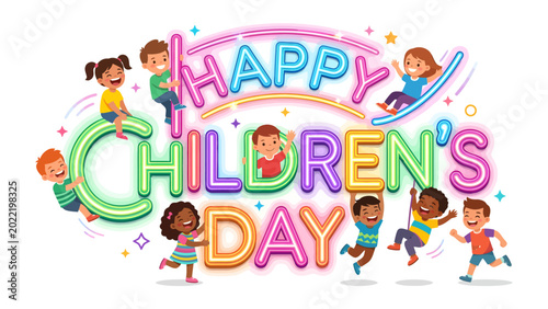 Tableau sur toile Happy Children's Day Celebration: Festive scene of children celebrating Children's Day, exuding pure joy and playful spirit