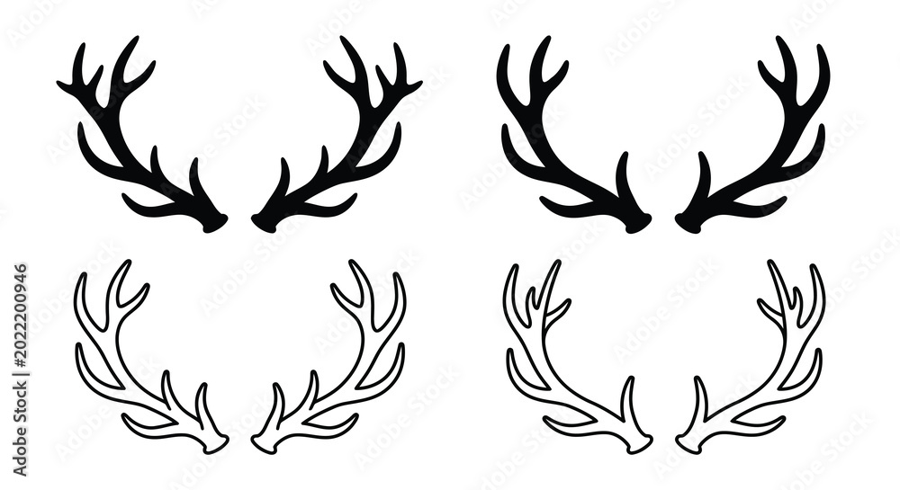 Obraz premium deer antlers line art set on white background