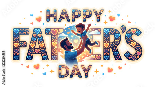 Εκτύπωση καμβά Happy Father's Day Illustration: A vibrant illustration depicts the heartfelt bond between a father and son, celebrating the special day with warmth and affection