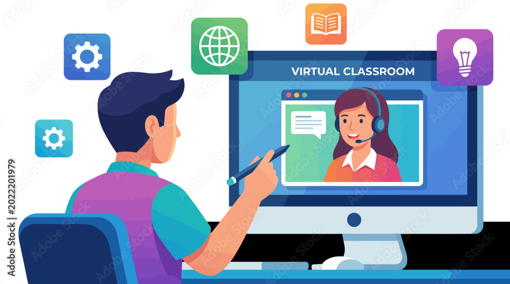 Obraz premium Online education and virtual learning concept.