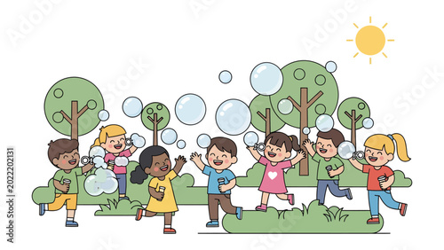 Photos Bubbles of Joy: A charming illustration capturing the exuberant delight of children at play