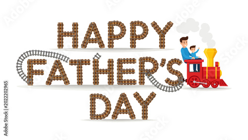 Konstfotografi Happy Father's Day: A heart-warming illustration celebrates Father's Day, featuring a playful train ride symbolizing the journey of fatherhood and the bond between father and child