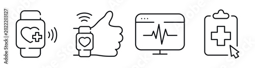 Foto Wearable health icons showing monitoring and data access on devices