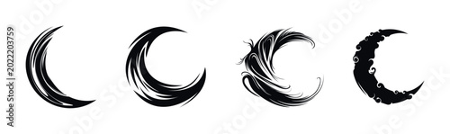 Schilderij op canvas Collection of stylized crescent moon symbols with artistic flair