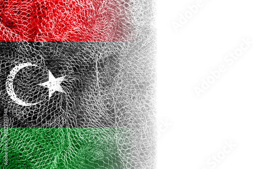 Foto White background with Libyan flag on fishing net
