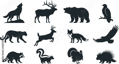 Foto Wild animals silhouette vector set featuring North American forest wildlife shap