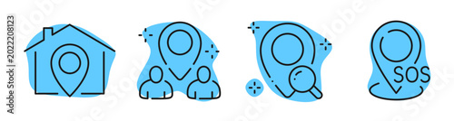 Slika na platnu Location pin icons showing users search and emergency states