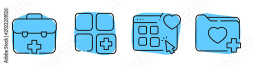 Fotografi Medical app icons showing health features and saved items