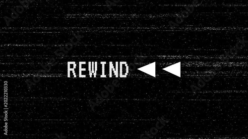 Rewind vhs text with horizontal grain scratch. 4K video animation with alpha channel