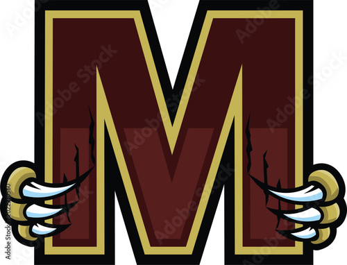 Alphabet Letter M Wolverine Claw Mascot Logo T-shirt Design Vector Illustration