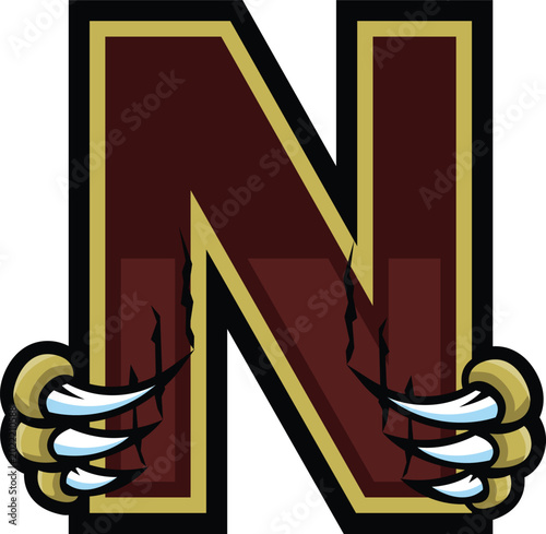 Alphabet Letter N Wolverine Claw Mascot Logo T-shirt Design Vector Illustration