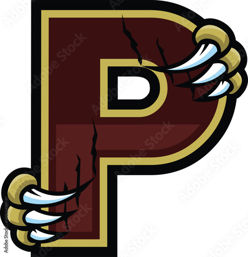 Alphabet Letter P Wolverine Claw Mascot Logo T-shirt Design Vector Illustration