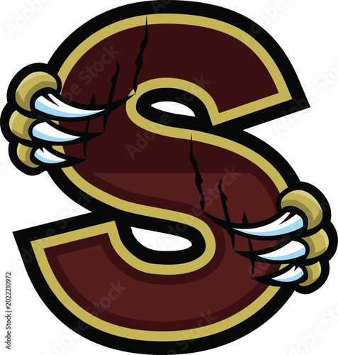 Alphabet Letter S Wolverine Claw Mascot Logo T-shirt Design Vector Illustration