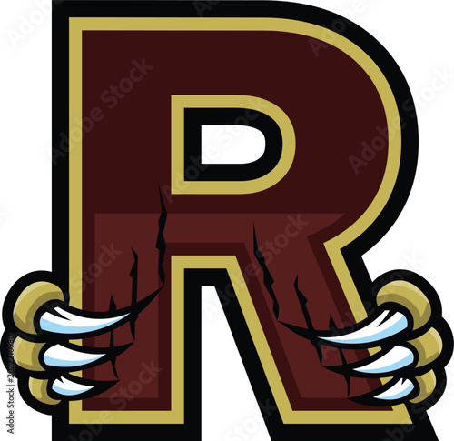 Alphabet Letter R Wolverine Claw Mascot Logo T-shirt Design Vector Illustration