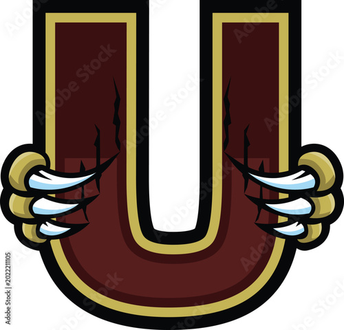 Alphabet Letter U Wolverine Claw Mascot Logo T-shirt Design Vector Illustration