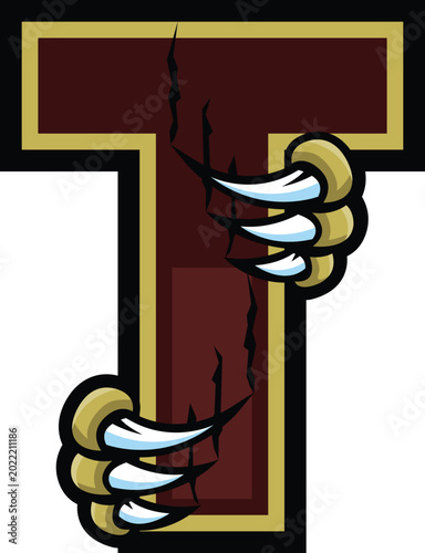 Alphabet Letter T Wolverine Claw Mascot Logo T-shirt Design Vector Illustration