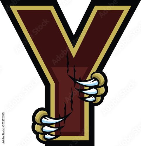Alphabet Letter Y Wolverine Claw Mascot Logo T-shirt Design Vector Illustration