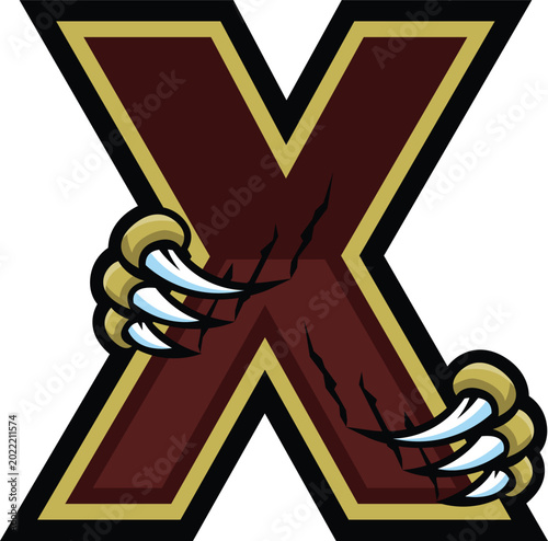 Alphabet Letter X Wolverine Claw Mascot Logo T-shirt Design Vector Illustration