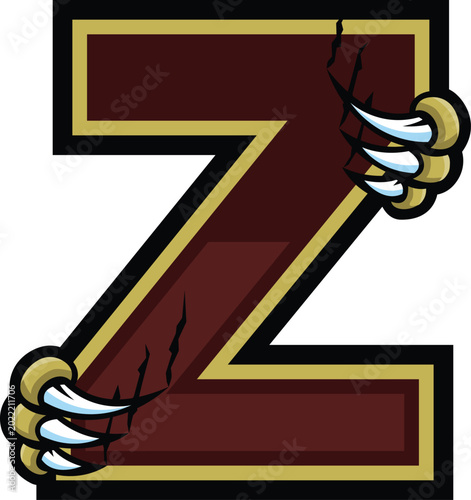Alphabet Letter Z Wolverine Claw Mascot Logo T-shirt Design Vector Illustration