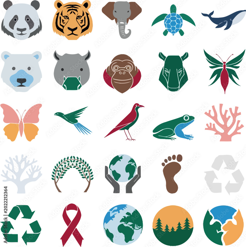 Fototapeta premium Endangered Species Day Wildlife Conservation Nature Icons