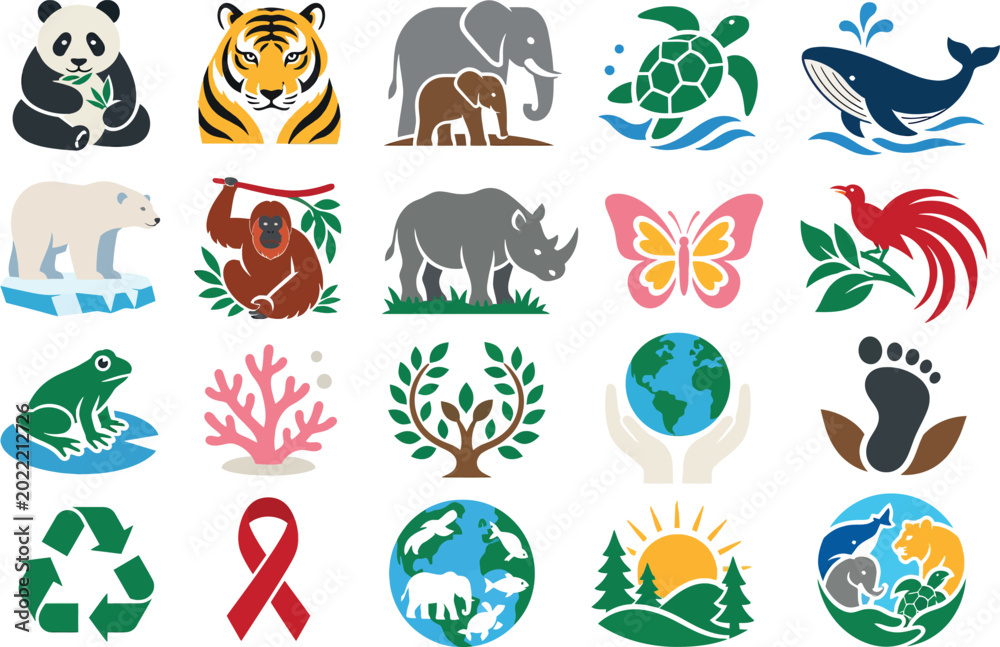 Fototapeta premium Endangered Species Day Wildlife Conservation Nature Icons